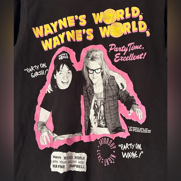 Vintage 1991 Wayne’s World SNL Graphic Tee Single Stitch Neon Shirt - Picture 2 of 5